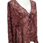 New York & Co. Burgundy & Pink Boho Blouse Photo 2