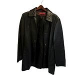 AK Anne Klein Black Leather‎ Coat Jacket Button Front Mid Length Womens Size L Photo 1