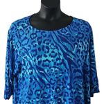 NWOT Belle by Kim Gravel Women’s 2X Blue Leopard Print Stretch Top Long Sleeve Photo 2