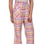 True Vintage 60s 70s Seersucker Plaid High Waisted Wide Leg Bellbottom Pants Pink Size XS Photo 1