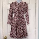 La DoubleJ Mantero Print Shirt Dress Rare Tie Neck Tie Waist Size Medium Blue Photo 3