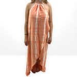 Sage The Label  Orange White Tie Dye Striped Halter Hi-Low Dress Photo 1