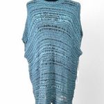 New One Size S M L XL Swim Cover Up Aqua Open Knit Fringe Tunic Sweater Top NWT Blue Photo 0