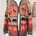 Vintage 80s 90s 20 Ans by Mariea Kim Safari Animal Knit Cardigan in Large Tan Photo 0