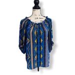 Yumi Kim 100% Silk Geometric Peasant Blouse Blue Mustard Print Size S Photo 1