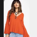 Free People $88  Parisian Red Eyelet S boho lace V Neck Puff Sleeve top Nwot fall Photo 4