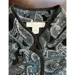 Dress Barn Jacket Blazer Womens Size L Button Front Textured Teal Paisley Print Black Size L Photo 4