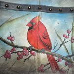 Anuschka  Medium Crossbody Cardinal Bird Double Zip Pocket Painted Signed Artwork Photo 4