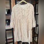 Storia  mini dress tie front bows beige airy flax ditsy floral block print tiered Photo 6