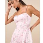 Lulus Flourishing Shine Light Pink Floral Sequin Tiered Maxi Dress Formal M NWT Size M Photo 3