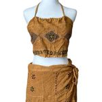 Embroidered Crop Top Wrap Skirt Set Mustard Boho Summer Size none Photo 0