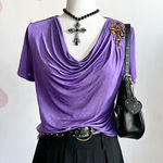 Purple Cowl Neck Blouse, Y2K‎ Glam, Quiet Luxury, Vintage, Large, Eveningwear Photo 0