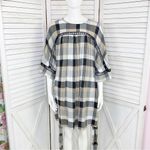 Maeve  Anthropologie Oversized Plaid Kimono Tunic Dress Tie WaistTan Black Small Photo 13