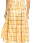 ASTR New Plaid Puff Sleeve Tie Open Back Tiered Midi Dress Orange Yellow Small Photo 3