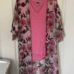 Wall Flower  Pink Sheer Floral Kimono Medium Photo 0