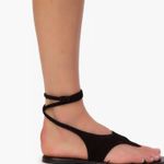 Black Suede Studio Mindy Ankle Strap Preppy Boho Chic Minimalist Sandal 7.5/37.5 Photo 0