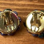 Vintage Clip On Earrings Purple Berry Faux Pearls Gold Tone Photo 2