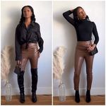 ZARA NWT  CAMEL FAUX LEATHER LEGGING PANTS Size L Photo 5