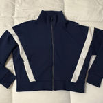 Spanx Like New AirEssentials Full Zip Activewear Track Jacket Navy White Size L Photo 0