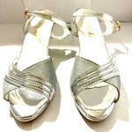 Fashion Glitter Sparkle Heel Ankle Open Toe Shoes Adult Women's Size 7.5 Silver Photo 0