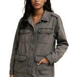 Ellison  Gray Button Epaulettes Four Front Pockets‎ Zipper  Military Jacket L Photo 0