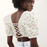 ZARA  Crop Top Floral Print Balloon Sleeve White Yellow Womens Size Small Photo 0