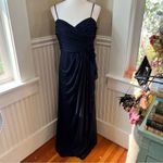 Camille La Vie Evening Gown Navy Draped w/ Fabric Flowers Size 14 Photo 10
