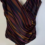 MiracleSuit Striped Bronze Brown Black Maroon 12 Slimming Ruched One Piece Suit Photo 3