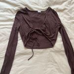 Garage Brown  Tie Long Sleeve Crop Top Photo 0