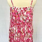 TCEC  Pleated Tiered Circle Print Mini Dress Spaghetti Strap Pink Red White M Photo 6
