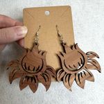 Wooden Flower Cutout Earrings Brown Photo 0