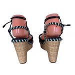 AREZZO BLUE, GREEN & WHITE TWISTED ROPE FAUX LEATHER WEDGE HEEL SANDALS (39) Blue Size 9 Photo 3