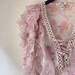 River Island Top Womens 6 Pink Floral Ruffle V-neck Feminine Romantic Dressy Photo 3