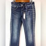 GRACE IN LA  27 Boho Indigo Embroidered Boot Leg Jeans Photo 3