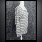 Crochet Long Sleeve Gray White Classic Pullover Shirt Soft Women Size Small Photo 1