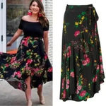 CAbi  Drama Skirt Black Floral‎ Print Black Wrap Midi Style Size Medium Womens Photo 2