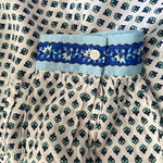 J.Crew  white with blue ribbon block print tie-front ruffle top S Photo 7