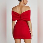 Meshki  Gwyneth Off the Shoulder Bow Mini Dress in Red Photo 2