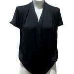 Paige Women's Black Pleated Faux-Wrap Bodysuit Size S V-Neck Short Sleeve Photo 0