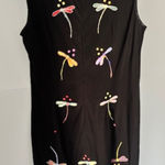 Pong Sheath Dress 12 Black Embroidered Dragonflies Artsy Whimsical Modern Boho Photo 0