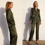 ZARA NWT Pajama Style Animal Print Satin Black Green Button Down Sz M Photo 1