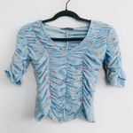 ZARA ★  Tulle Printed V-Neck Top - Floral Baby Blue ★ Photo 1