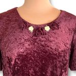 Vintage 90s Burgundy Crushed Velvet Midi Dress Floral Neckline Dark Romance Red Size 14 Photo 1