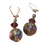 Unique Elegant Earrings Gold and Multicolored Beads Purple Photo 7