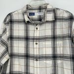 Old Navy Womens Linen Blend Everyday Shirt Plaid Button Up Black White Size L Photo 1