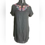 Umgee  Floral Embroidered Black Tunic Dress Lined Boho Crochet Cotton Size S‎ Photo 2