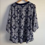 C.D. Daniels size 1X blue patterned blouse with rhinestone embellishments. Photo 6