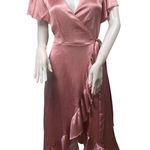 Blue Rain Francescas Wrap Dress Women’s Size M Pink Shimmer Ruffle Tie V-Neck Photo 0