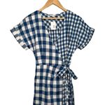 Main Strip New Gingham V Neck Tie Wrap Front Romper Plaid Blue S Photo 1