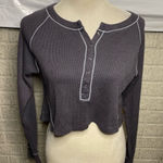 Intimately Free People Grey Waffle Knit Cropped Henley Long Sleeve Top Size XS Gray Photo 0
